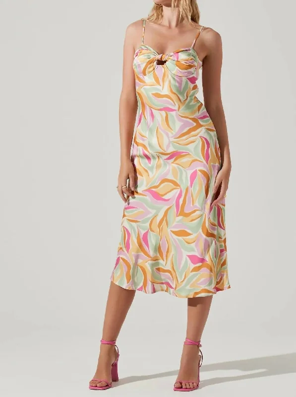 Mariela Abstract Print Mini Dress In Mustard Pink Floral