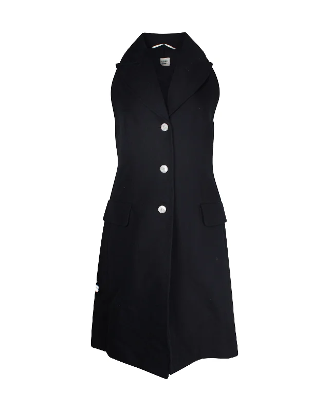 Hermes Sleeveless Coat Dress in Navy Blue Wool