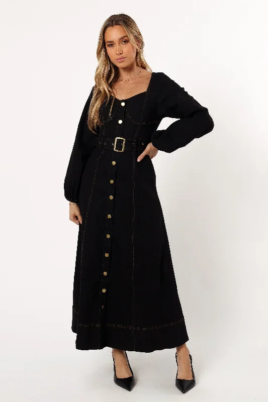 Mateo Long Sleeve Denim Dress - Black