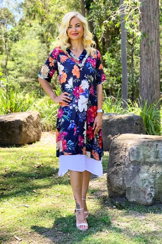 Black Floral Print Summer Tunic Dress