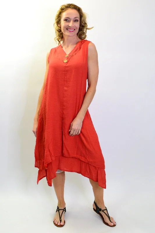 Burnt Orange Sleeveless Button Tunic Dress