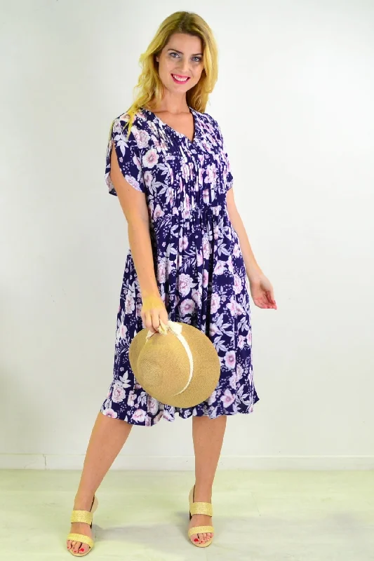 Deep Blue Carnation Flower Shift Dress Tunic