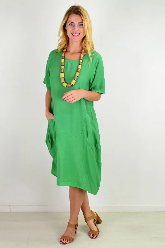 Green Grass Pocket Bubble Tunic Dress