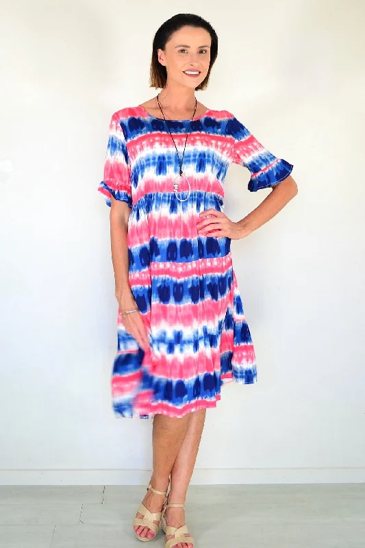 Pink Blue Tie Dye Tunic Dress