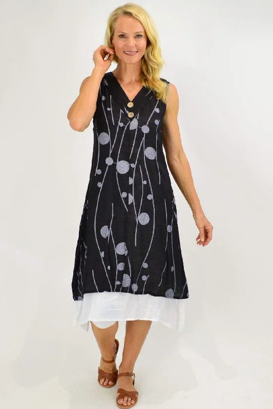 Sleeveless Black Debs Dots Overlay Tunic Dress