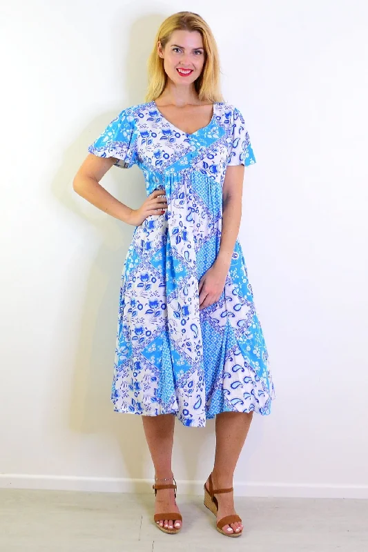 Soft Blue Floral Paisley Tunic Dress