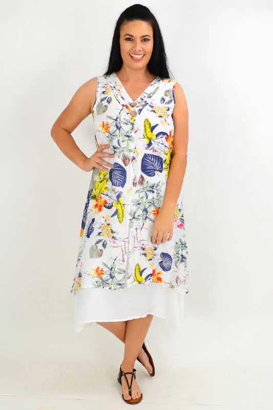 Yellow Flower Overlay Summer Tunic Dress