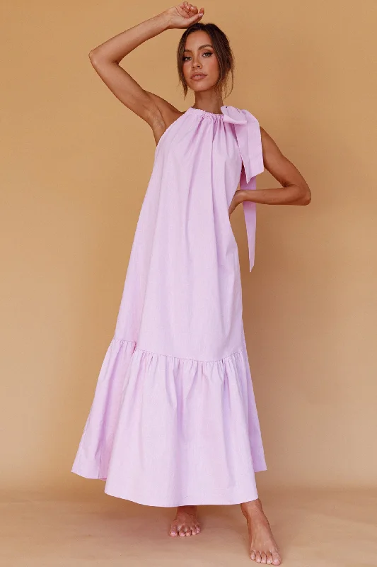 Cruise Shoulder Tie Maxi Dress Lilac