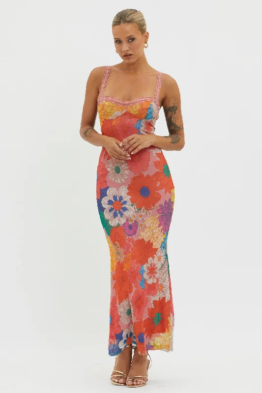 Girl Power Lace Strap Maxi Dress Orange