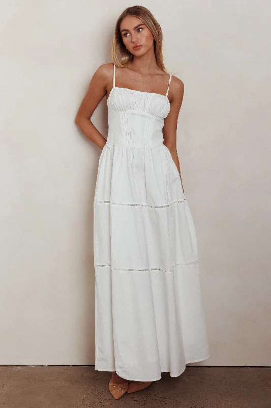 Heavenly Glow Gathered Bust A-Line Maxi Dress Off White