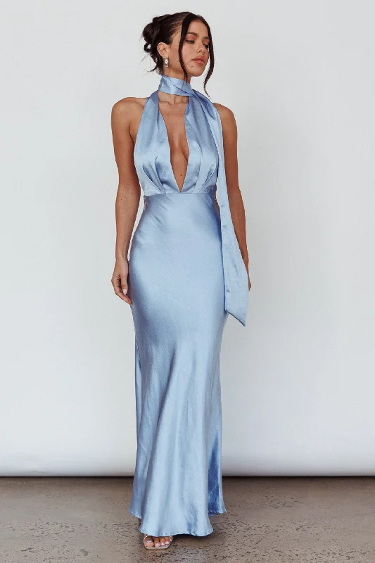 Italia Azure Halterneck Maxi Dress Blue