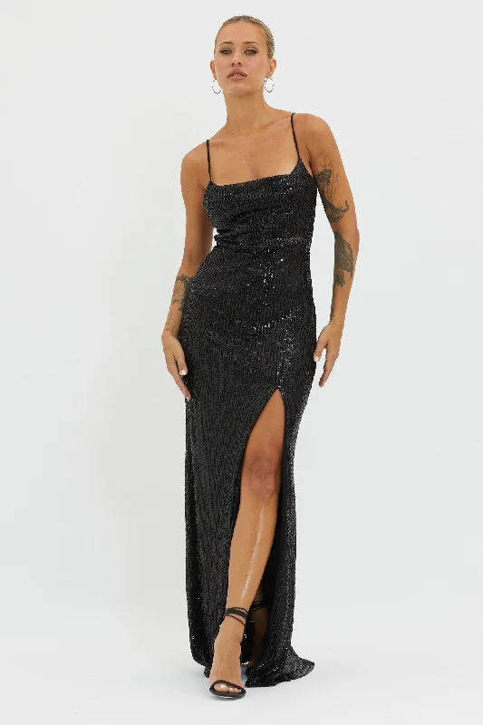 Kerene Spit Sequin Maxi Dress Black