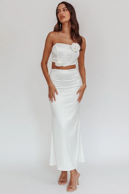 Like A Dove Satin Maxi Skirt Oyster