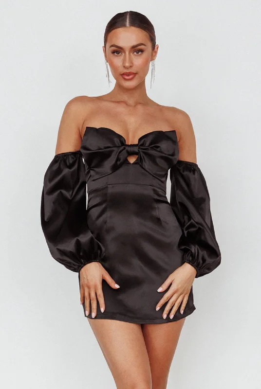 Lilly Off-Shoulder Bow Mini Dress Black