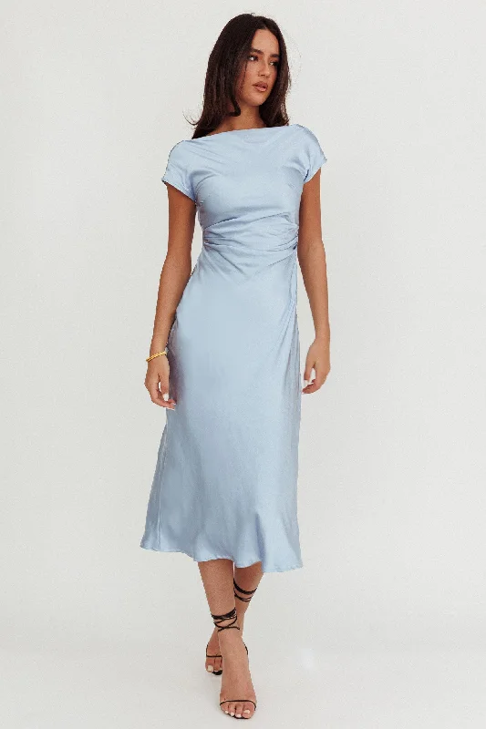 Loveland Cap Sleeve Cowl Back Midi Dress Baby Blue