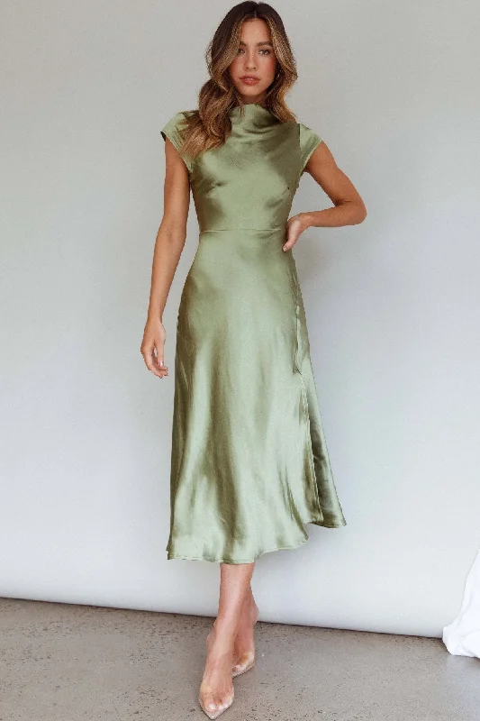 Lucinda Twist Back Midi Dress Olive