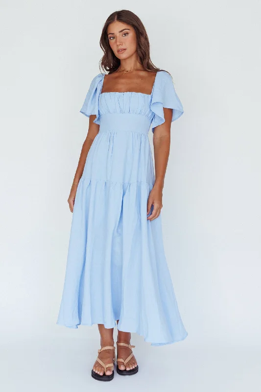 Lula Gathered Bust Midi Dress Blue