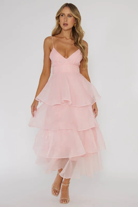 Made For You Tiered Ruffle Midi Dress Pink