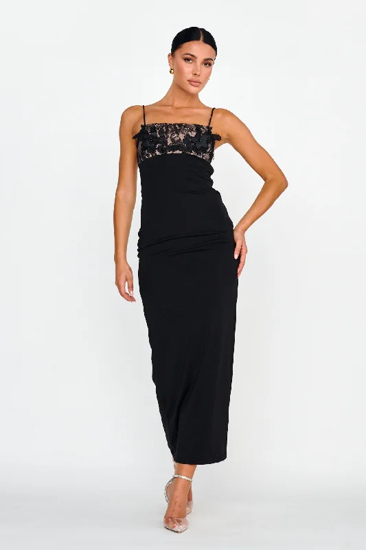 Misha Embellished Bust Midi Dress Black