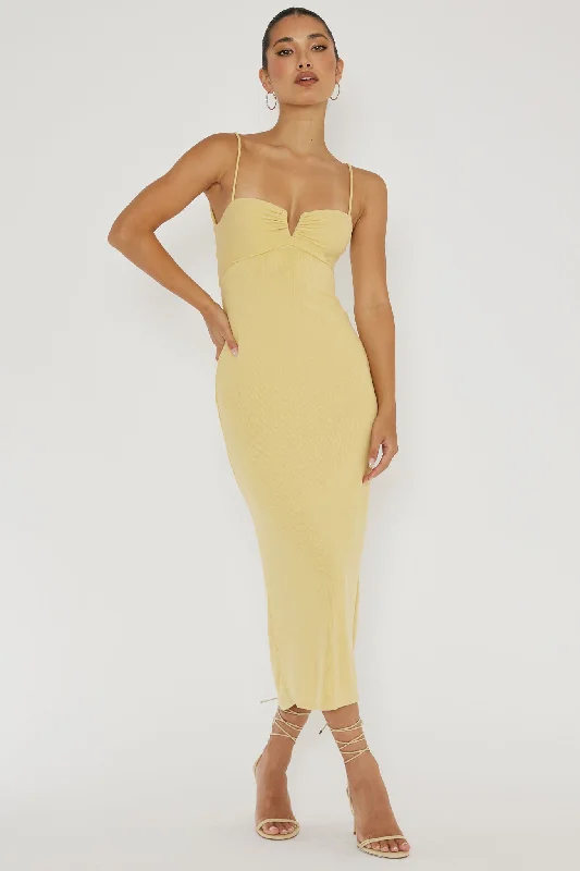 Namrata Twist Back Ribbed Midi Dress Lemon