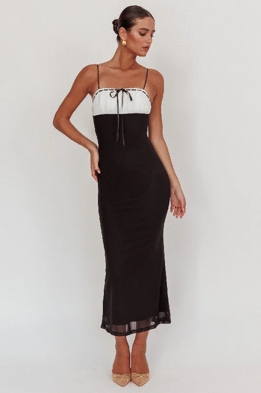 Nerida Bow Bust Mesh Maxi Dress Black