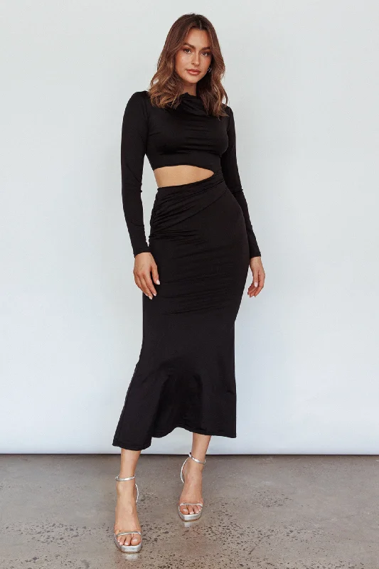 Rajah Long Sleeve Cut-Out Midi Dress Black