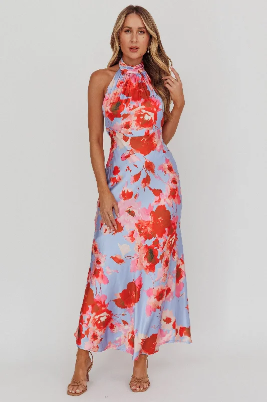 Shana Halterneck Maxi Dress Roses Blue