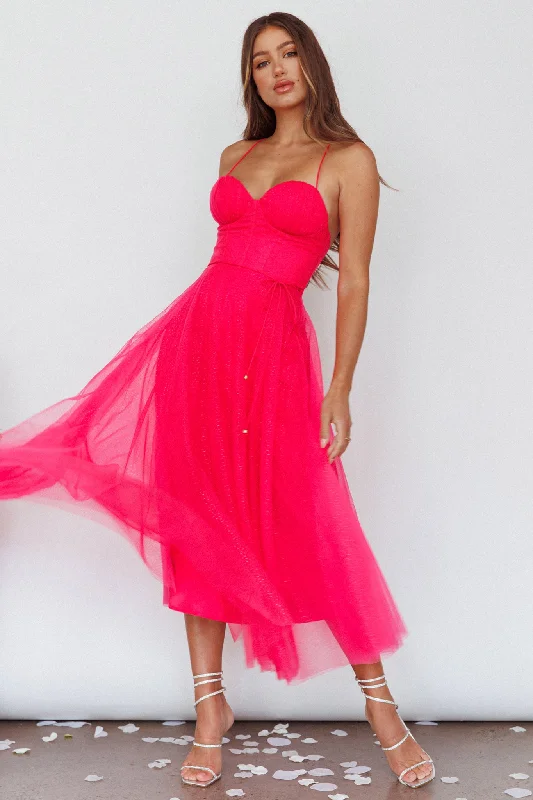 Smitten Sweetheart Neckline Chiffon Midi Dress Fuchsia