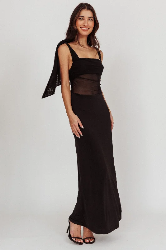 Starry Eyed Mesh Waist Maxi Dress Black