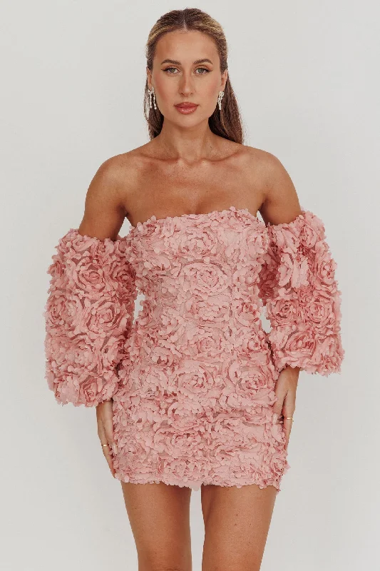 Vive La Rose Off-Shoulder Floral Mini Dress Blush