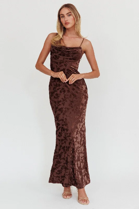 Well Versed Burnout Velvet Maxi Dress Chocolate