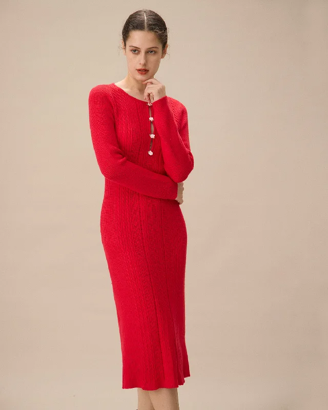 Red Cut-Out Bodycon Sweater Dress