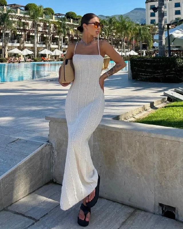 White Backless Bodycon Slip Maxi Dress